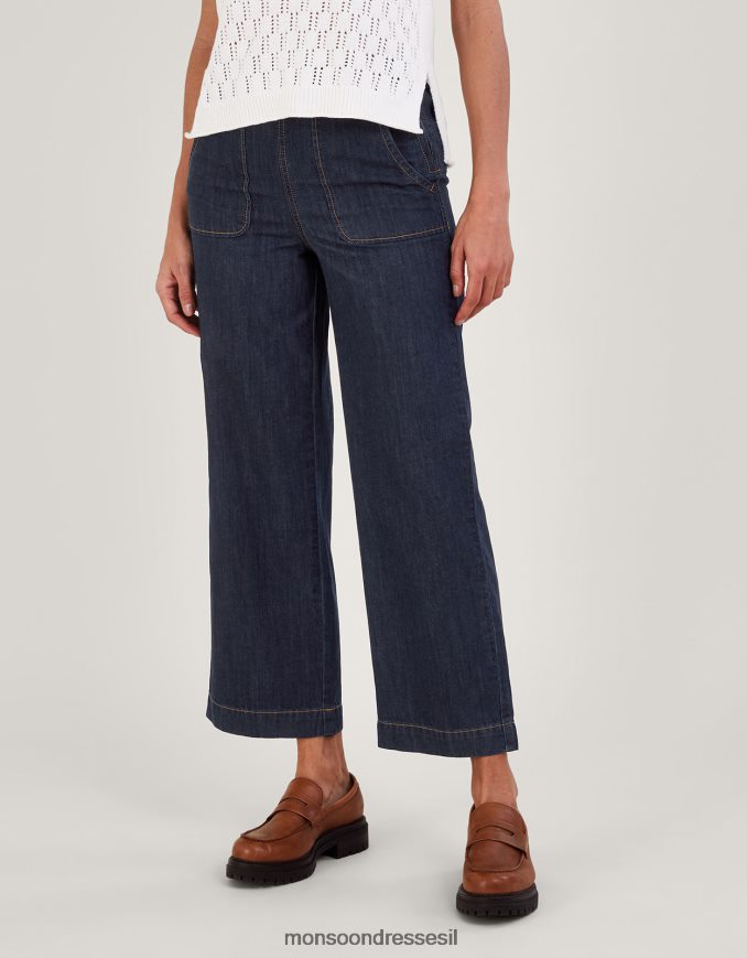 הַלבָּשָׁה Monsoon Harper crop ג'ינס משיכה רחב רגל באורך רגיל כחול (אינדיגו) נשים HTJ0TZ502