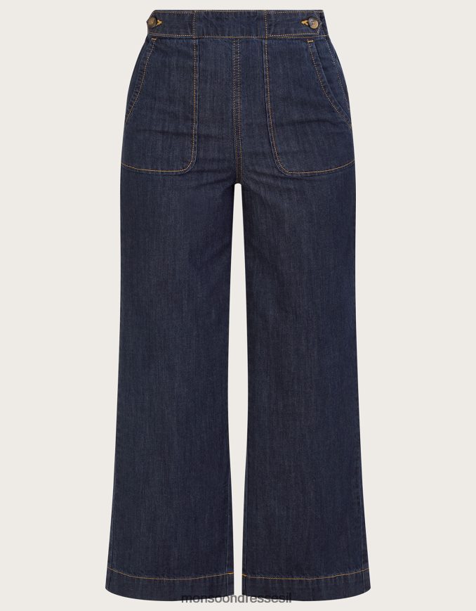 הַלבָּשָׁה Monsoon Harper crop ג'ינס משיכה רחב רגל באורך רגיל כחול (אינדיגו) נשים HTJ0TZ502