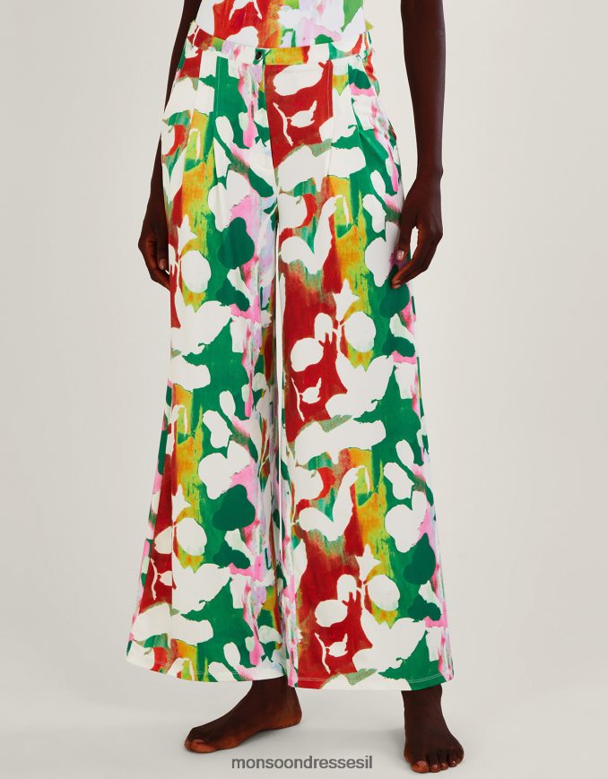 הַלבָּשָׁה Monsoon מכנסי ג'רסי פרחוניים של Holden עם פוליאסטר ממוחזר ירוק נשים HTJ0TZ895