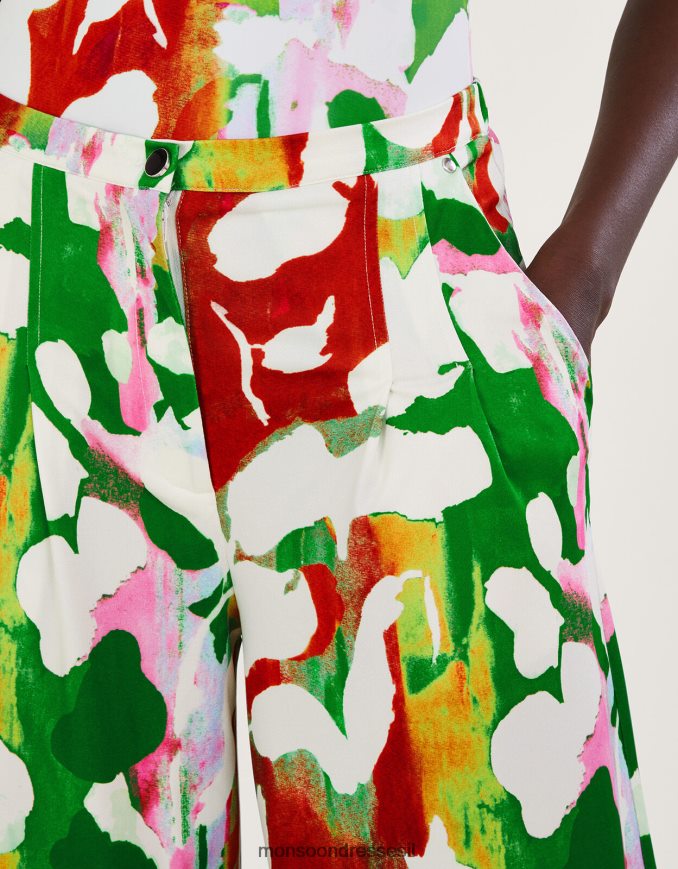 הַלבָּשָׁה Monsoon מכנסי ג'רסי פרחוניים של Holden עם פוליאסטר ממוחזר ירוק נשים HTJ0TZ895