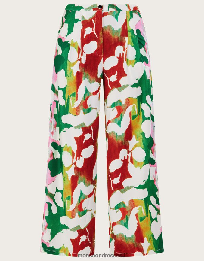 הַלבָּשָׁה Monsoon מכנסי ג'רסי פרחוניים של Holden עם פוליאסטר ממוחזר ירוק נשים HTJ0TZ895