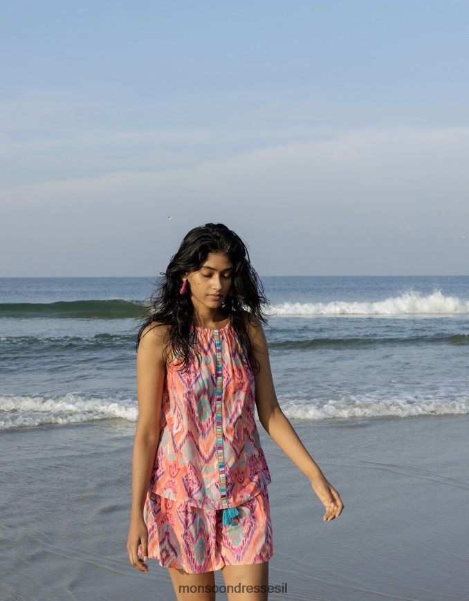 הַלבָּשָׁה Monsoon Ikat הדפס קלטת עליון קאמי ב-lenzing ecovero כתום (אלמוגים) נשים HTJ0TZ732