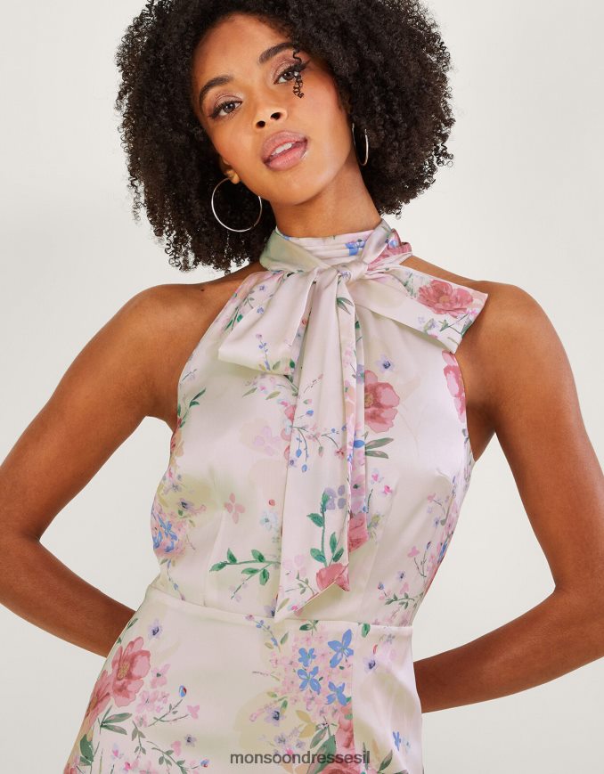 הַלבָּשָׁה Monsoon שמלת מקסי סאטן פרחונית של Palmer שֶׁנהָב נשים HTJ0TZ793