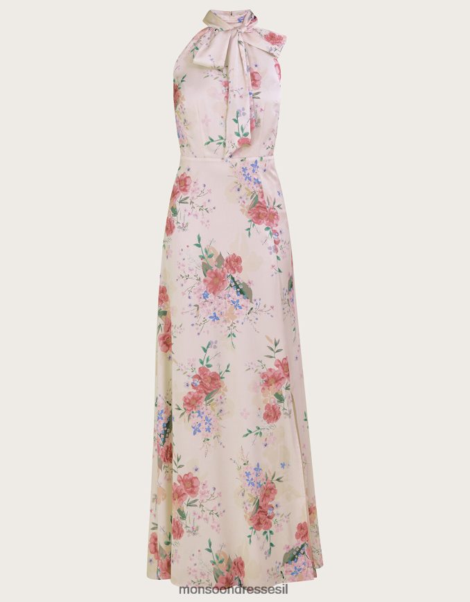 הַלבָּשָׁה Monsoon שמלת מקסי סאטן פרחונית של Palmer שֶׁנהָב נשים HTJ0TZ793