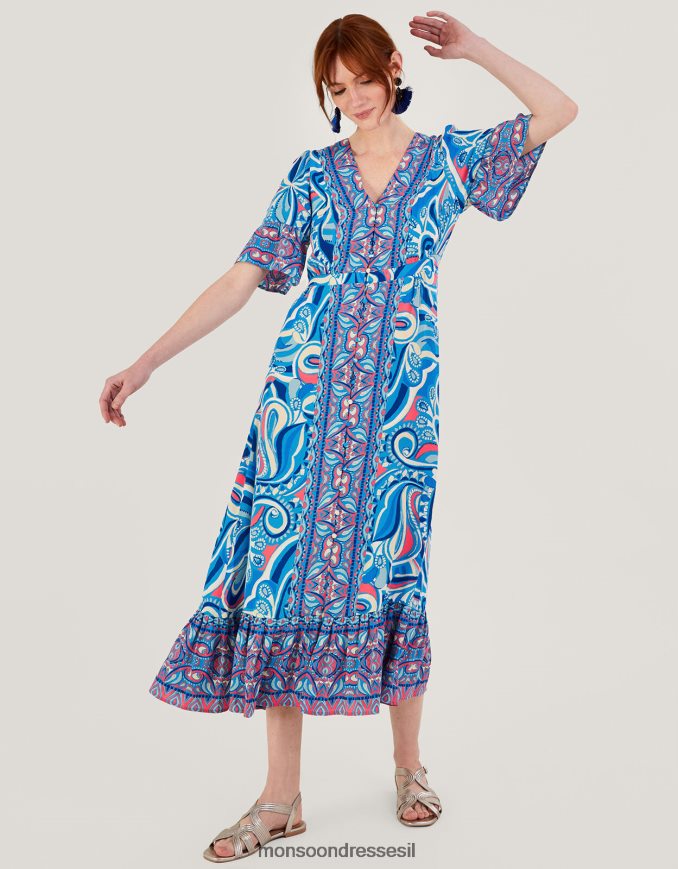 הַלבָּשָׁה Monsoon שמלה עם הדפס ניגודיות של Raegan עם ecovero כְּחוֹל נשים HTJ0TZ415