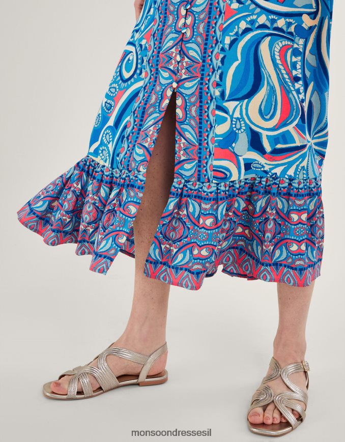 הַלבָּשָׁה Monsoon שמלה עם הדפס ניגודיות של Raegan עם ecovero כְּחוֹל נשים HTJ0TZ415