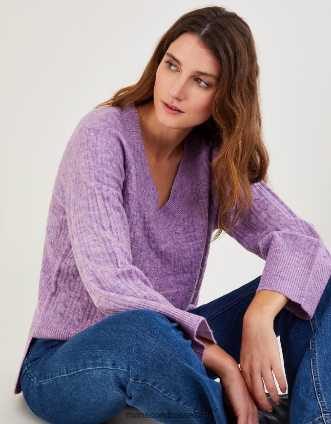 הַלבָּשָׁה Monsoon מגשר כבל עם צווארון V עם פוליאסטר ממוחזר סגול (לילך) נשים HTJ0TZ386