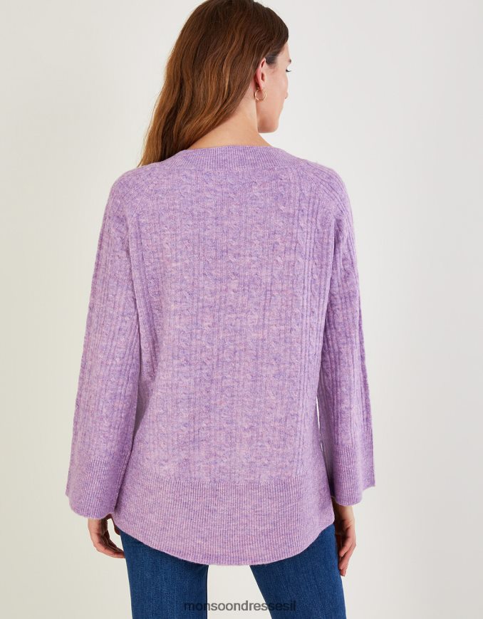 הַלבָּשָׁה Monsoon מגשר כבל עם צווארון V עם פוליאסטר ממוחזר סגול (לילך) נשים HTJ0TZ386