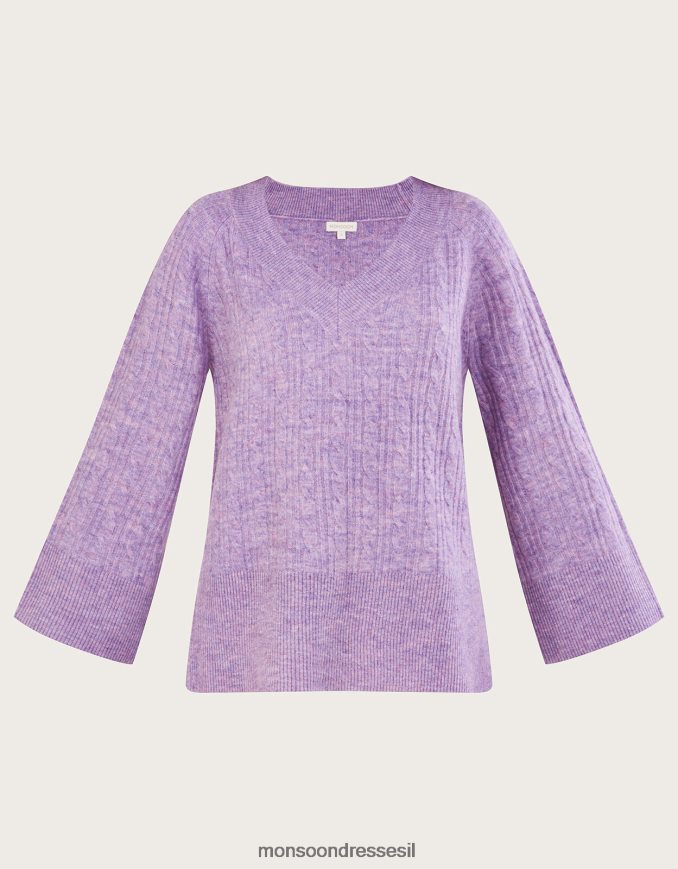 הַלבָּשָׁה Monsoon מגשר כבל עם צווארון V עם פוליאסטר ממוחזר סגול (לילך) נשים HTJ0TZ386