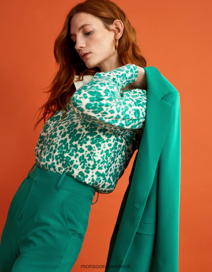 הַלבָּשָׁה Monsoon מגשר עם צווארון V בהדפס חיות עם פוליאסטר ממוחזר ירוק נשים HTJ0TZ512