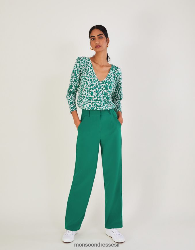 הַלבָּשָׁה Monsoon מגשר עם צווארון V בהדפס חיות עם פוליאסטר ממוחזר ירוק נשים HTJ0TZ512