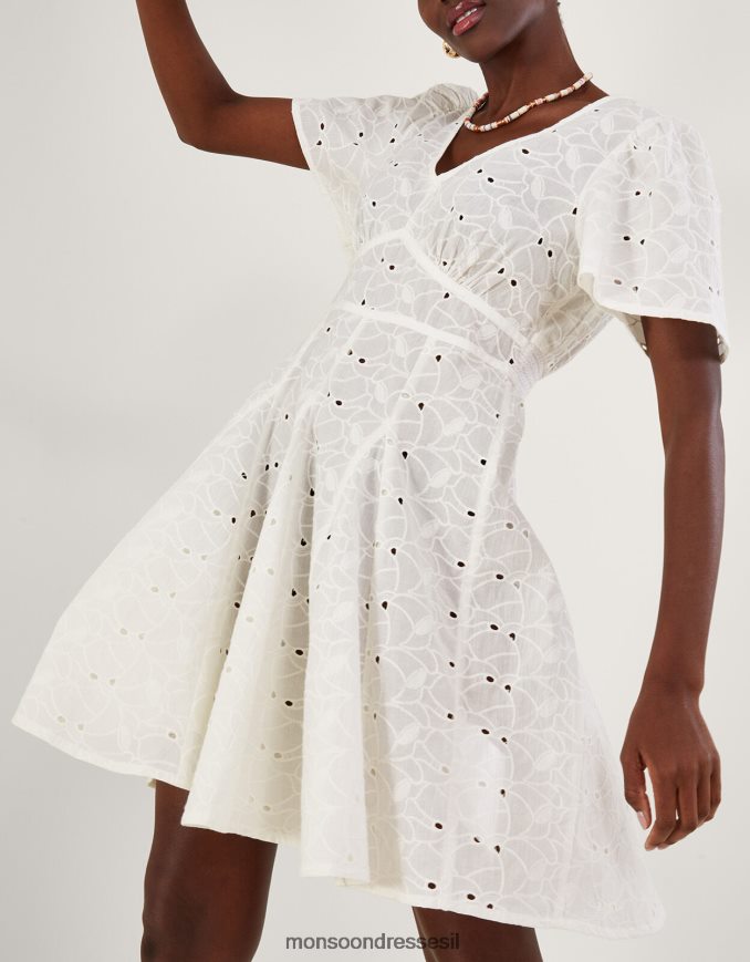 הַלבָּשָׁה Monsoon שמלת קפלים קצרה עם צווארון V לבן נשים HTJ0TZ549