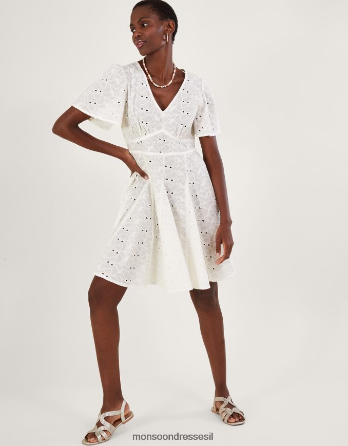 הַלבָּשָׁה Monsoon שמלת קפלים קצרה עם צווארון V לבן נשים HTJ0TZ549