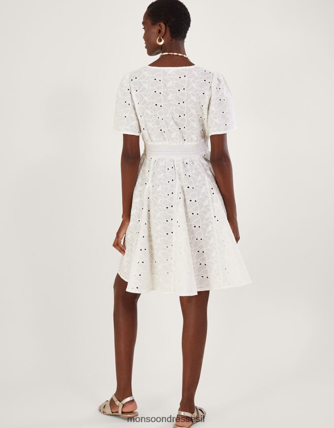 הַלבָּשָׁה Monsoon שמלת קפלים קצרה עם צווארון V לבן נשים HTJ0TZ549