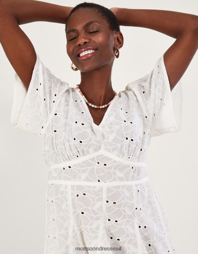 הַלבָּשָׁה Monsoon שמלת קפלים קצרה עם צווארון V לבן נשים HTJ0TZ549