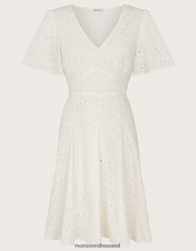 הַלבָּשָׁה Monsoon שמלת קפלים קצרה עם צווארון V לבן נשים HTJ0TZ549