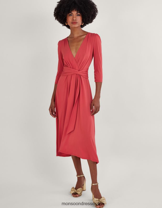 הַלבָּשָׁה Monsoon שמלת צווארון V מלפנים מעטפת ג'רסי עם פוליאסטר ממוחזר וָרוֹד נשים HTJ0TZ594