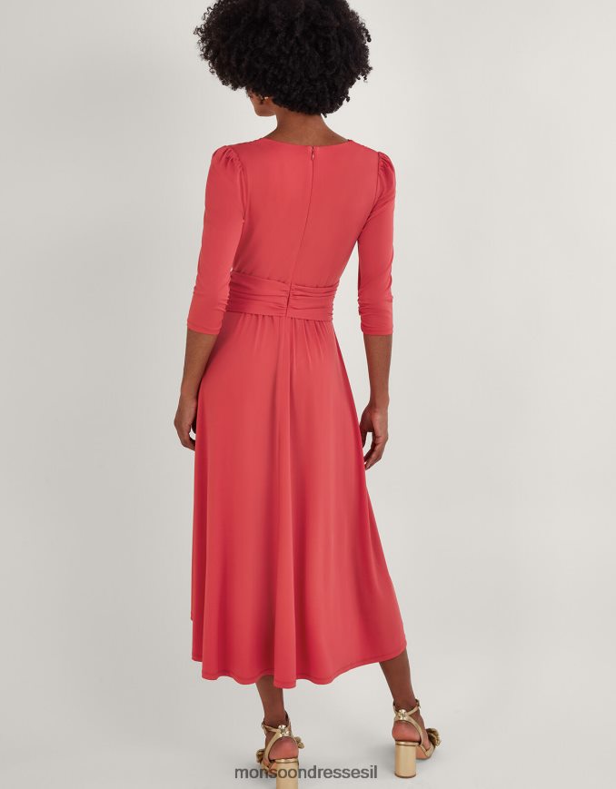 הַלבָּשָׁה Monsoon שמלת צווארון V מלפנים מעטפת ג'רסי עם פוליאסטר ממוחזר וָרוֹד נשים HTJ0TZ594