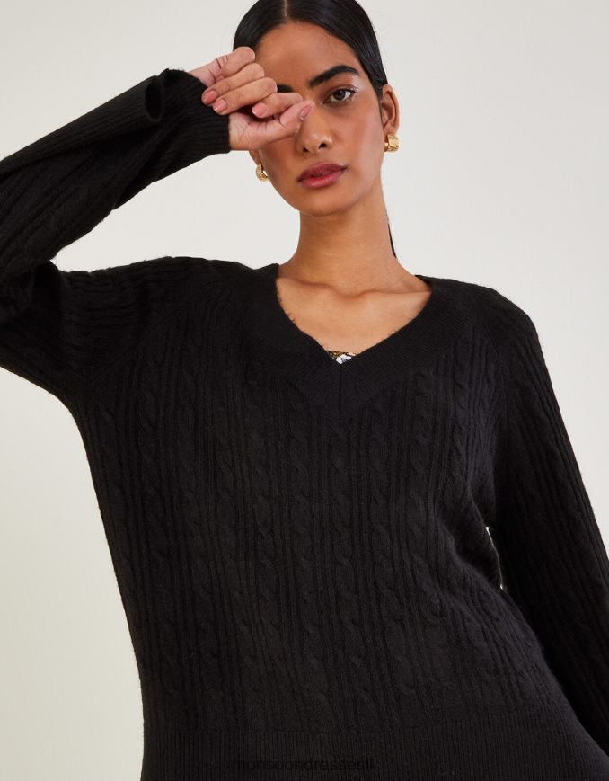 הַלבָּשָׁה Monsoon מגשר כבל עם צווארון V עם פוליאסטר ממוחזר שָׁחוֹר נשים HTJ0TZ606