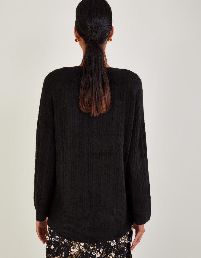 הַלבָּשָׁה Monsoon מגשר כבל עם צווארון V עם פוליאסטר ממוחזר שָׁחוֹר נשים HTJ0TZ606