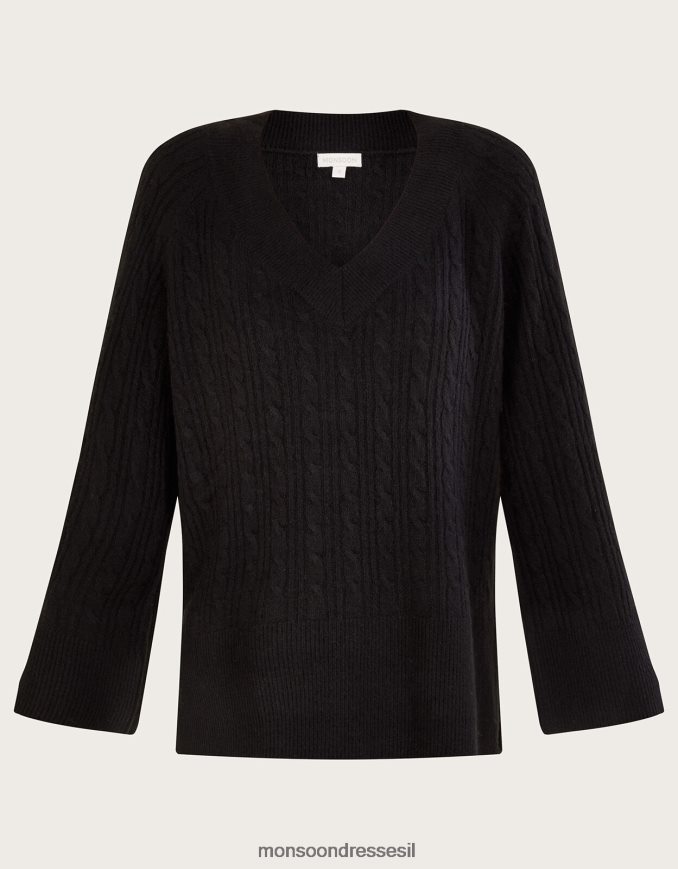 הַלבָּשָׁה Monsoon מגשר כבל עם צווארון V עם פוליאסטר ממוחזר שָׁחוֹר נשים HTJ0TZ606