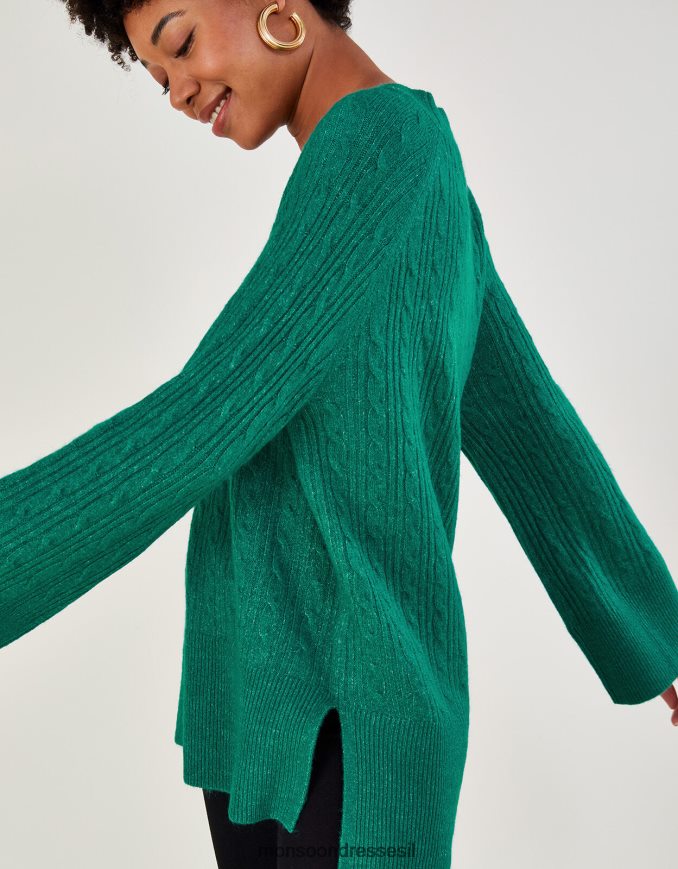 הַלבָּשָׁה Monsoon מגשר כבל עם צווארון V עם פוליאסטר ממוחזר ירוק נשים HTJ0TZ817