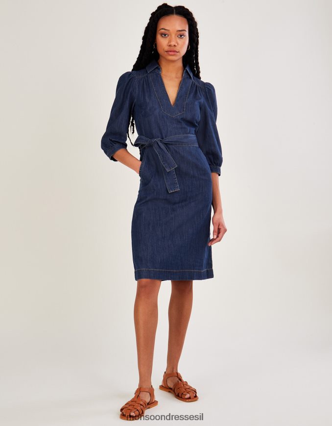 הַלבָּשָׁה Monsoon שמלת מידי עם צווארון V ג'ינס כחול (כחול ג'ינס) נשים HTJ0TZ863
