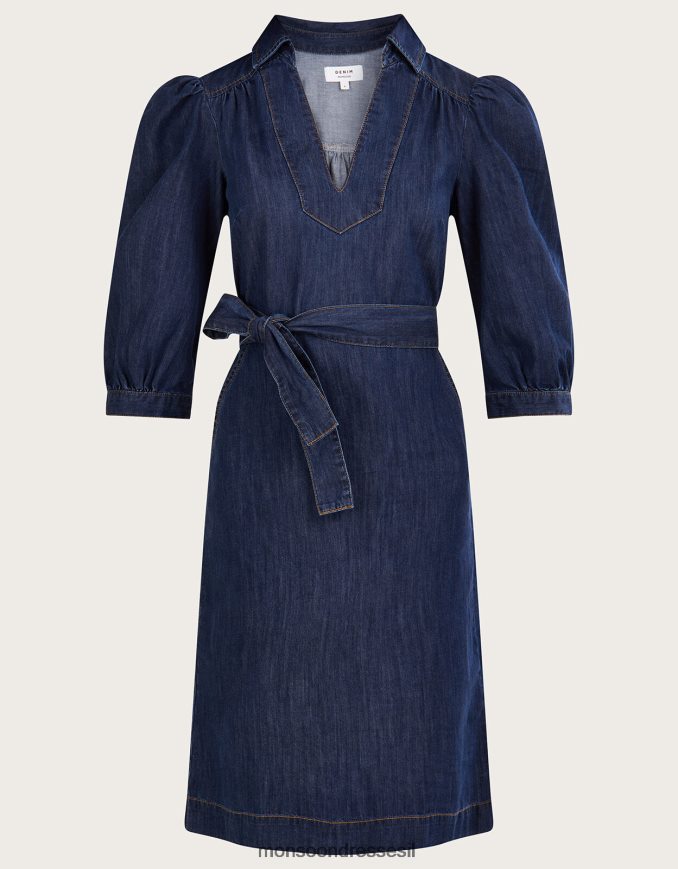 הַלבָּשָׁה Monsoon שמלת מידי עם צווארון V ג'ינס כחול (כחול ג'ינס) נשים HTJ0TZ863