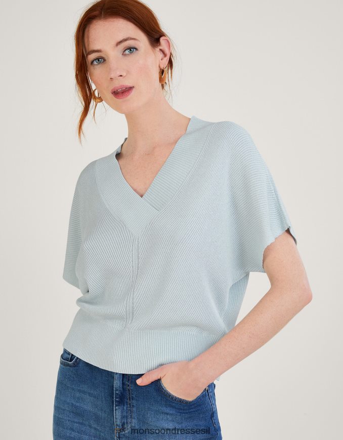 הַלבָּשָׁה Monsoon מגשר מתכתי עם שרוולים קצרים עם צווארון V כְּחוֹל נשים HTJ0TZ888