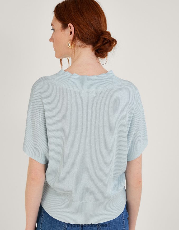 הַלבָּשָׁה Monsoon מגשר מתכתי עם שרוולים קצרים עם צווארון V כְּחוֹל נשים HTJ0TZ888