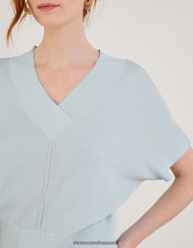 הַלבָּשָׁה Monsoon מגשר מתכתי עם שרוולים קצרים עם צווארון V כְּחוֹל נשים HTJ0TZ888