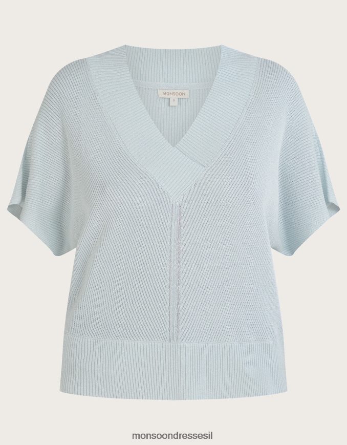 הַלבָּשָׁה Monsoon מגשר מתכתי עם שרוולים קצרים עם צווארון V כְּחוֹל נשים HTJ0TZ888