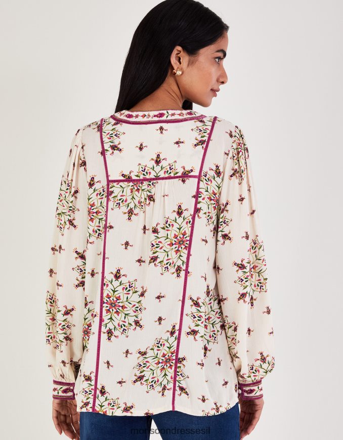 הַלבָּשָׁה Monsoon חלק עליון עם צווארון V בהדפס פרחים שֶׁנהָב נשים HTJ0TZ8