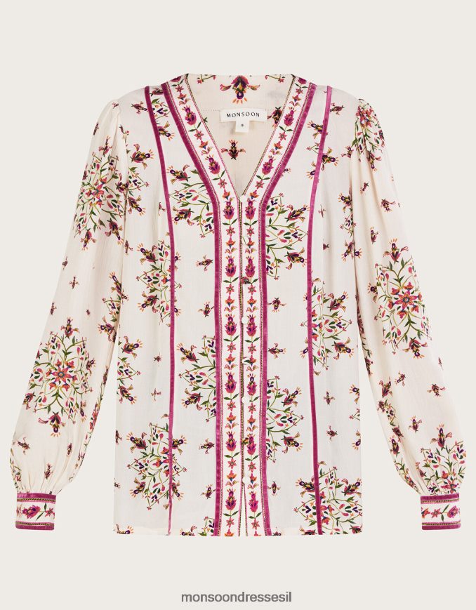 הַלבָּשָׁה Monsoon חלק עליון עם צווארון V בהדפס פרחים שֶׁנהָב נשים HTJ0TZ8