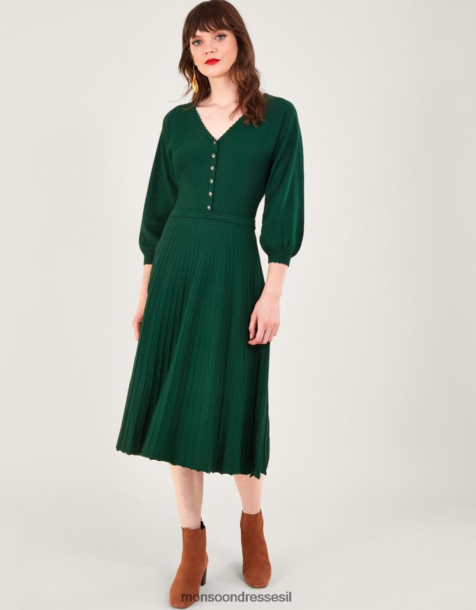 הַלבָּשָׁה Monsoon שמלת מידי עם צווארון V עם ecovero lenzing ירוק (ירוק כהה) נשים HTJ0TZ118