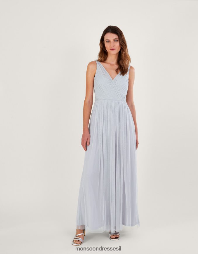 הַלבָּשָׁה Monsoon שמלת מקסי anne mesh בפוליאסטר ממוחזר כסף נשים HTJ0TZ283