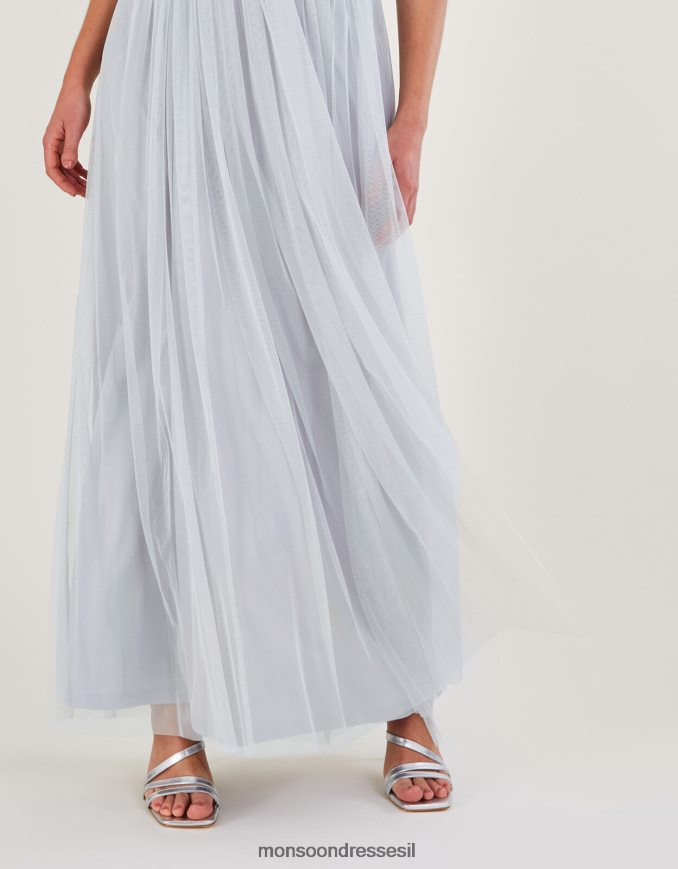 הַלבָּשָׁה Monsoon שמלת מקסי anne mesh בפוליאסטר ממוחזר כסף נשים HTJ0TZ283