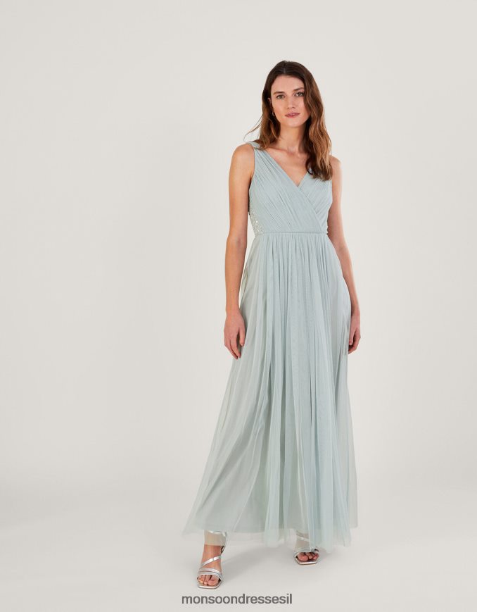 הַלבָּשָׁה Monsoon שמלת מקסי anne mesh בפוליאסטר ממוחזר ירוק נשים HTJ0TZ408