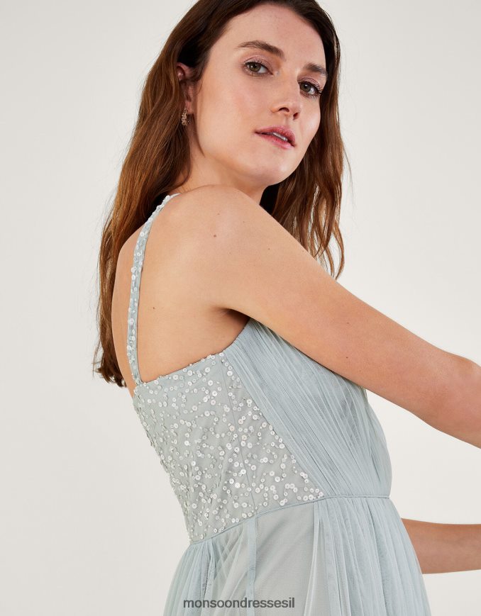 הַלבָּשָׁה Monsoon שמלת מקסי anne mesh בפוליאסטר ממוחזר ירוק נשים HTJ0TZ408