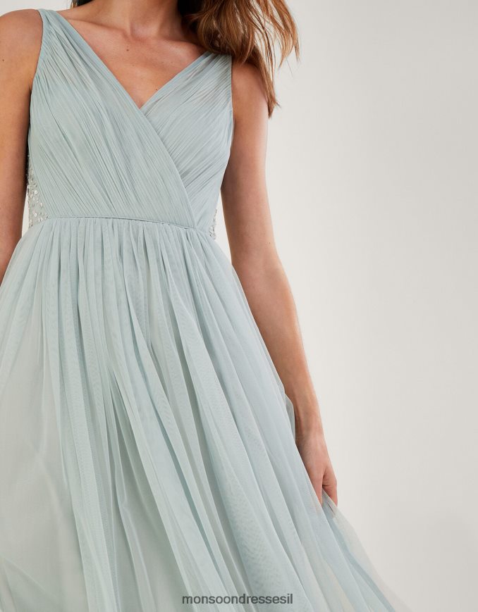 הַלבָּשָׁה Monsoon שמלת מקסי anne mesh בפוליאסטר ממוחזר ירוק נשים HTJ0TZ408