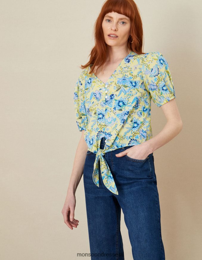 הַלבָּשָׁה Monsoon טופ הדפס פרחים בסטודיו artisan כְּחוֹל נשים HTJ0TZ794