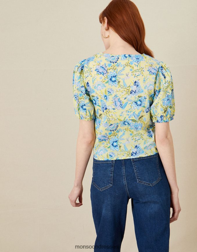 הַלבָּשָׁה Monsoon טופ הדפס פרחים בסטודיו artisan כְּחוֹל נשים HTJ0TZ794