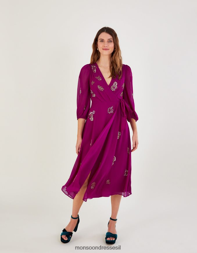 הַלבָּשָׁה Monsoon שמלת מעטפת מעוטרת ava בפוליאסטר ממוחזר וָרוֹד נשים HTJ0TZ1064