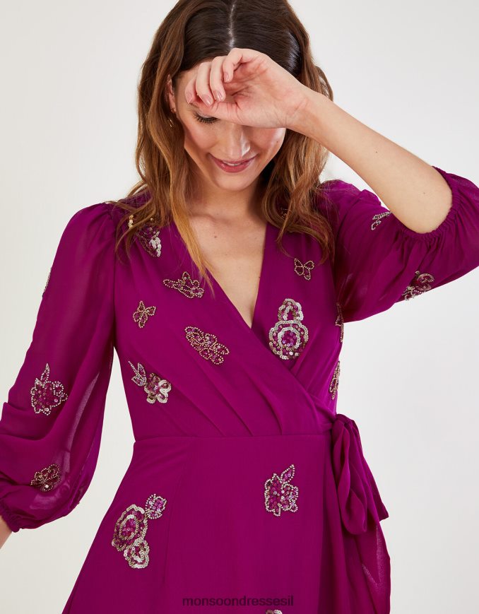 הַלבָּשָׁה Monsoon שמלת מעטפת מעוטרת ava בפוליאסטר ממוחזר וָרוֹד נשים HTJ0TZ1064