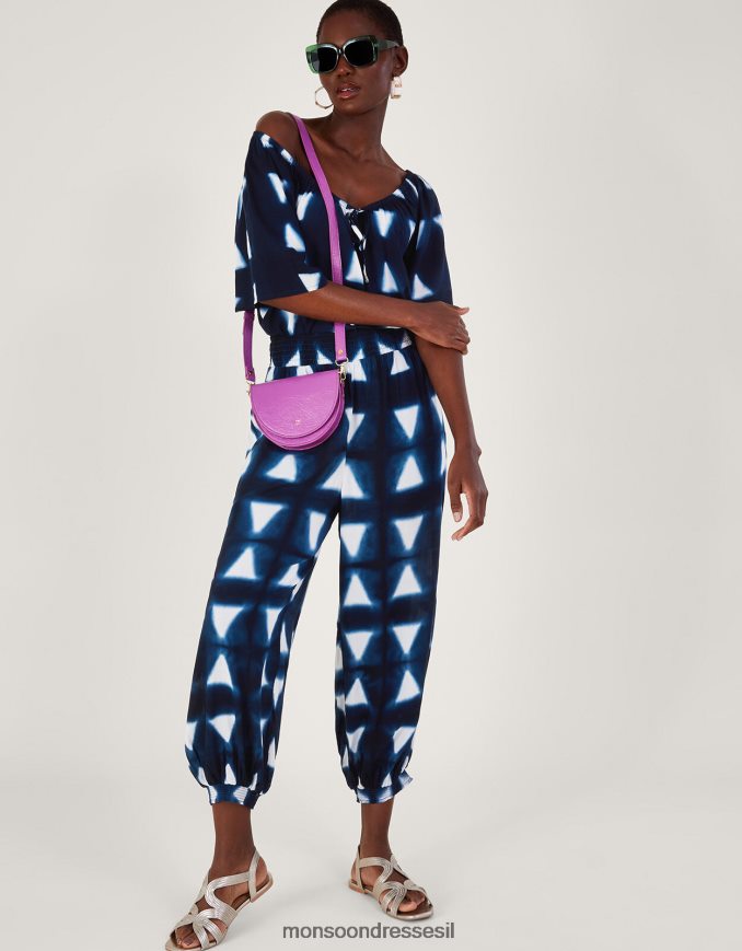 הַלבָּשָׁה Monsoon מכנסיים משולשים בצבע batik ב-lenzing ecovero כחול (צי) נשים HTJ0TZ242