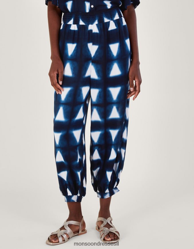 הַלבָּשָׁה Monsoon מכנסיים משולשים בצבע batik ב-lenzing ecovero כחול (צי) נשים HTJ0TZ242