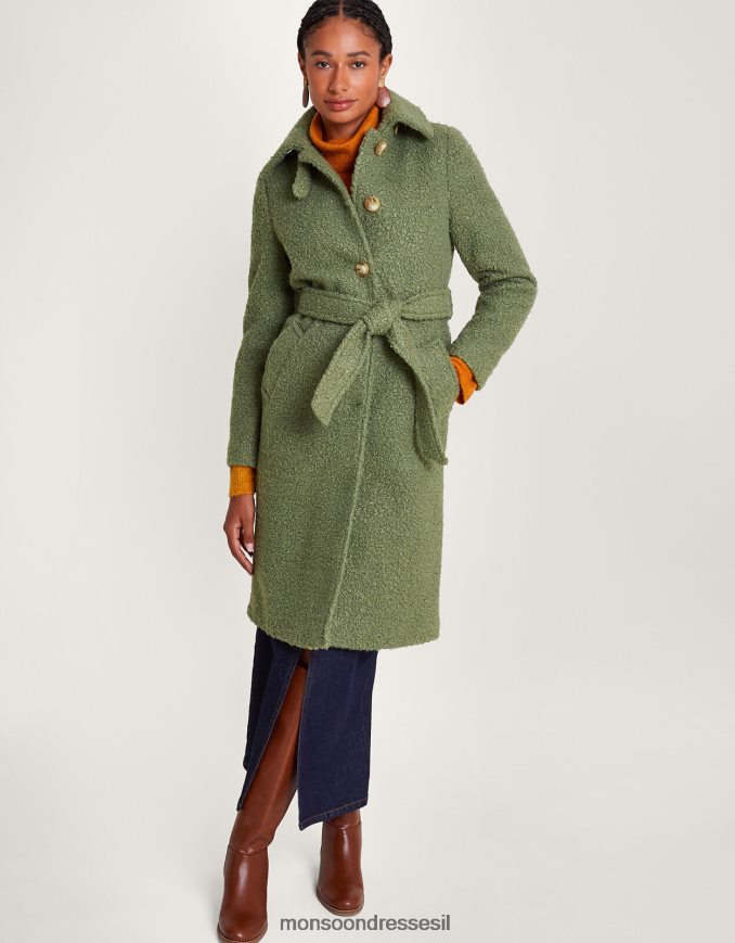 הַלבָּשָׁה Monsoon מעיל חגורה חד חזה של blair boucle ירוק נשים HTJ0TZ445