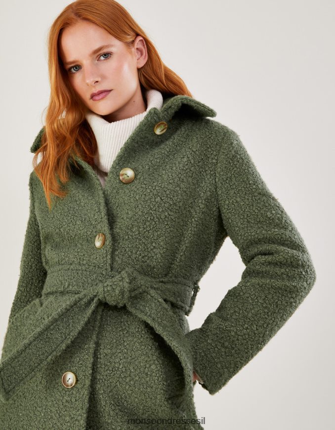 הַלבָּשָׁה Monsoon מעיל חגורה חד חזה של blair boucle ירוק נשים HTJ0TZ445