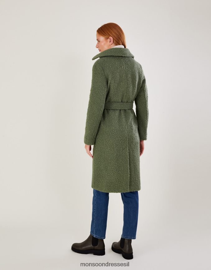 הַלבָּשָׁה Monsoon מעיל חגורה חד חזה של blair boucle ירוק נשים HTJ0TZ445