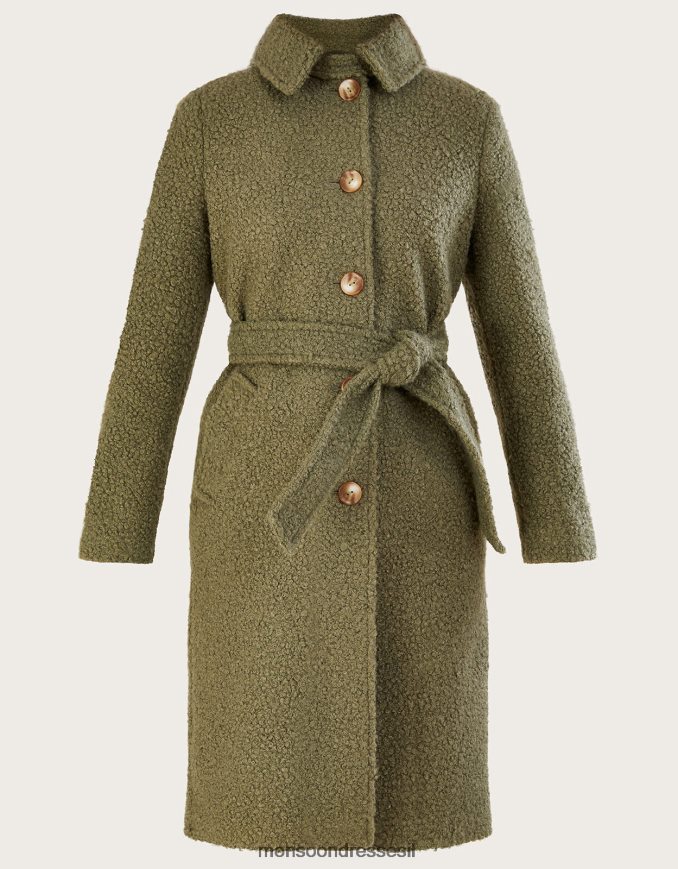 הַלבָּשָׁה Monsoon מעיל חגורה חד חזה של blair boucle ירוק נשים HTJ0TZ445